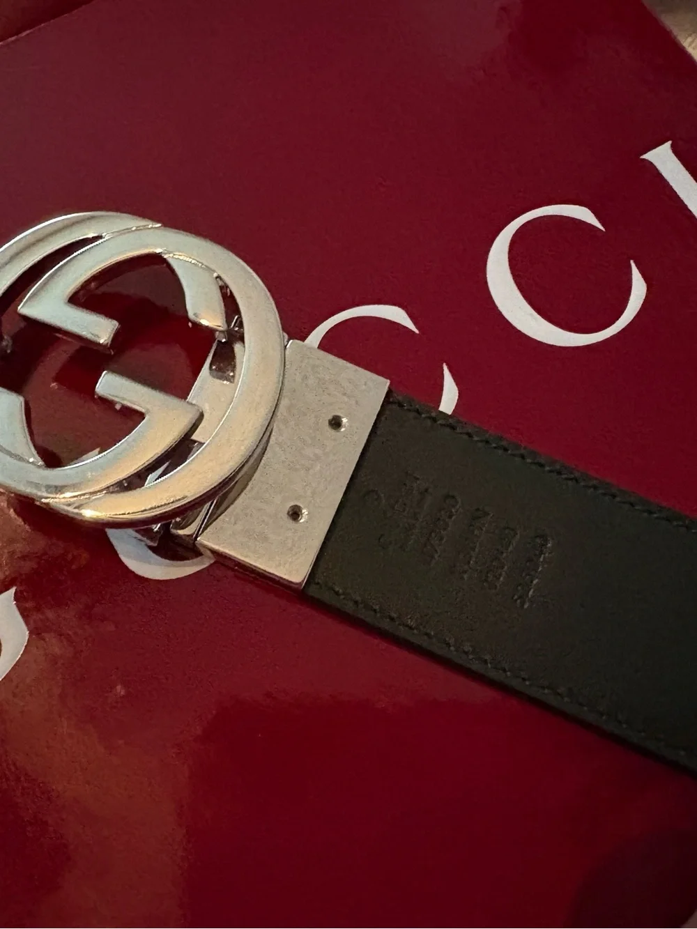 Gucci GG Monogram Belt in Beige with Black Reverse and Silver Buckle